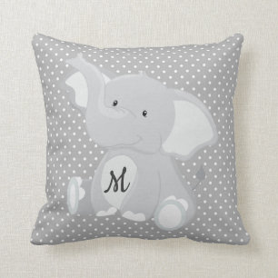 Cute Monogram Elephant Grey and White Polka Dot Kussen