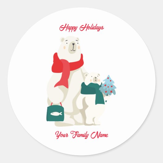 Cute Monogram Festive Kerstpoar Beren Ronde Sticker (Voorkant)