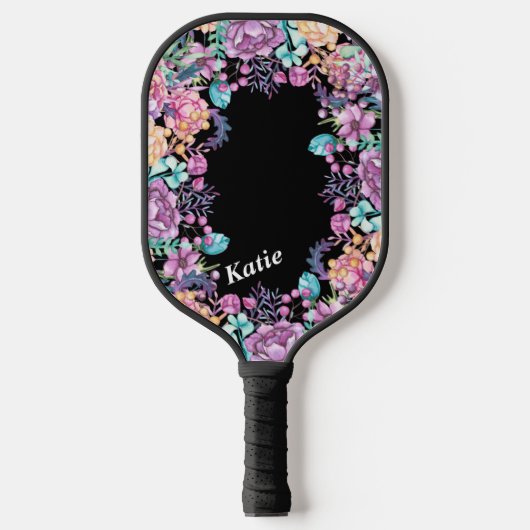 Cute Monogram Floral Flower Pattern Moderne  Pickleball Paddle (Voorkant)