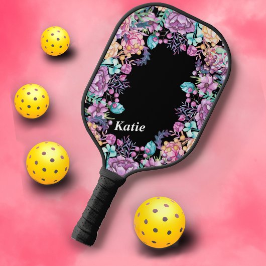 Cute Monogram Floral Flower Pattern Moderne  Pickleball Paddle