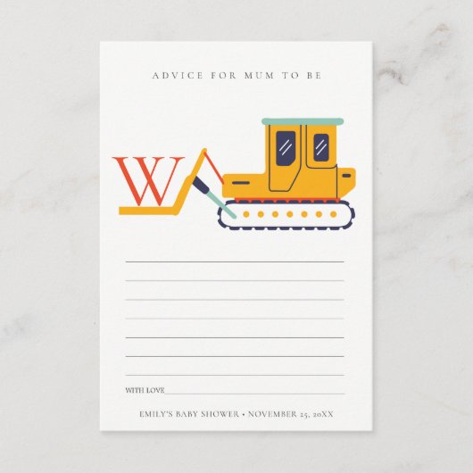 Cute Monogram Fork Lift Advice voor de moeder Baby Informatiekaartje (Voorkant)