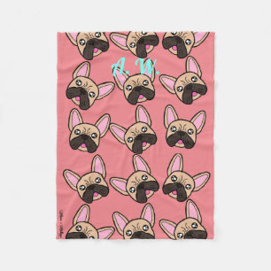 Cute Monogram French Bulldog Kawaii Dog Pattern Fleece Deken