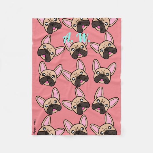 Cute Monogram French Bulldog Kawaii Dog Pattern Fleece Deken (Voorkant)