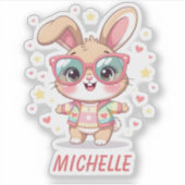 Cute monogram girly bunny wearing glasses sticker (Voorkant)