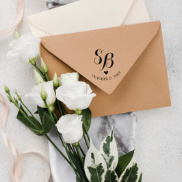 Cute Monogram Heart & WeddenDatum Zelfinktende Stempel