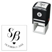 Cute Monogram Heart & WeddenDatum Zelfinktende Stempel (In situ)