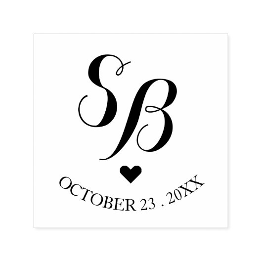 Cute Monogram Heart & WeddenDatum Zelfinktende Stempel (Design)