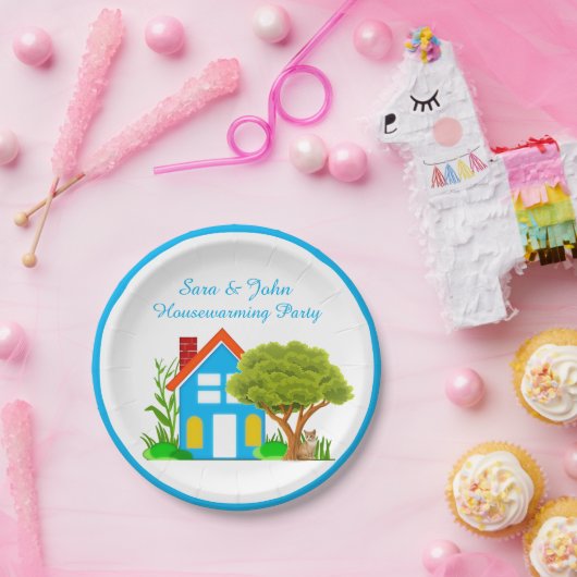 Cute Monogram Housewarming Party Paper Borden 9" Papieren Bordje (Feest)