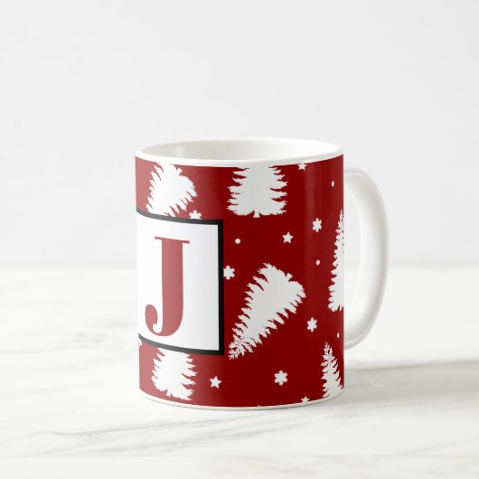 Cute Monogram kerstbomen Koffiemok (Voorkant rechts)