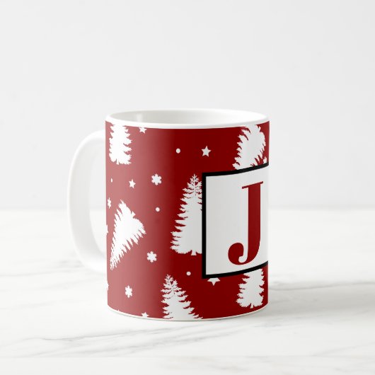 Cute Monogram kerstbomen Koffiemok (Voorkant links)