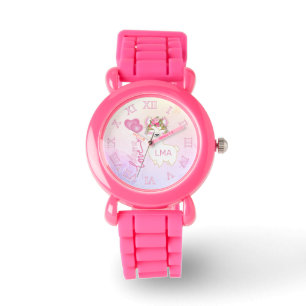Cute Monogram Llama Horloge