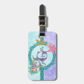 Cute Monogram Mermaid Blauwgroen en Paarse Waterve Bagagelabel (Voorkant verticaal)