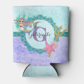 Cute Monogram Mermaid Blauwgroen en Paarse Waterve Blikjeskoeler (Voorkant)