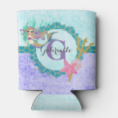 Cute Monogram Mermaid Blauwgroen en Paarse Waterve Blikjeskoeler (Achterkant)