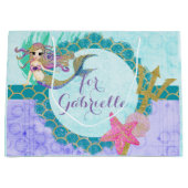 Cute Monogram Mermaid Blauwgroen en Paarse Waterve Large Cadeautasje (Voorkant)