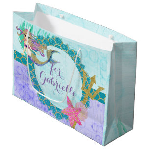 Cute Monogram Mermaid Blauwgroen en Paarse Waterve Large Cadeautasje