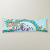 Cute Monogram Mermaid Blauwgroen en Paarse Waterve Lichaamskussen (Achterkant)