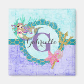 Cute Monogram Mermaid Blauwgroen en Paarse Waterve Magneet (Voorkant)
