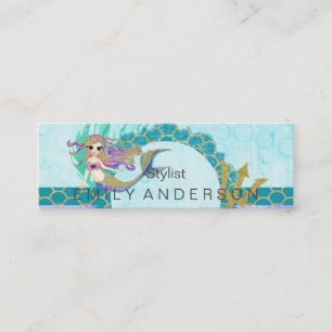 Cute Monogram Mermaid Blauwgroen en Paarse Waterve Mini Visitekaartje