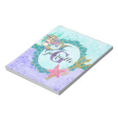 Cute Monogram Mermaid Blauwgroen en Paarse Waterve Notitieblok (Linkerzijde)