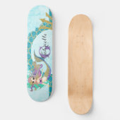 Cute Monogram Mermaid Blauwgroen en Paarse Waterve Skateboard (Voorkant)
