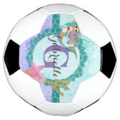 Cute Monogram Mermaid Blauwgroen en Paarse Waterve Voetbal (Gedraaid)