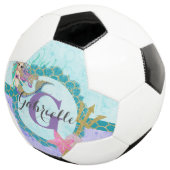 Cute Monogram Mermaid Blauwgroen en Paarse Waterve Voetbal (Drie kwart)