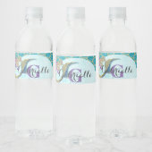 Cute Monogram Mermaid Blauwgroen en Paarse Waterve Waterfles Etiket (Flessen)