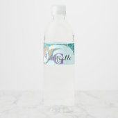 Cute Monogram Mermaid Blauwgroen en Paarse Waterve Waterfles Etiket (Voorkant)