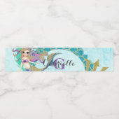 Cute Monogram Mermaid Blauwgroen en Paarse Waterve Waterfles Etiket (Enkel label)
