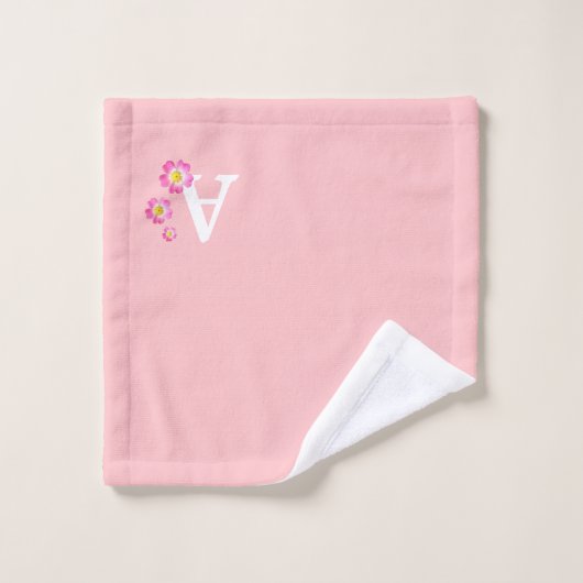Cute monogram met bloemen op lichtroze bad handdoek (Wasdoekje)