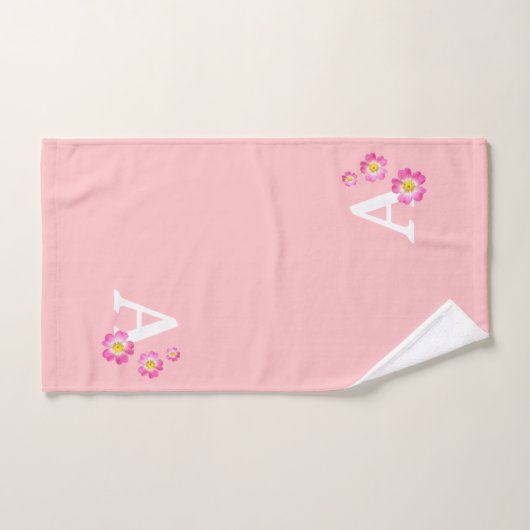 Cute monogram met bloemen op lichtroze bad handdoek (Handdoek)