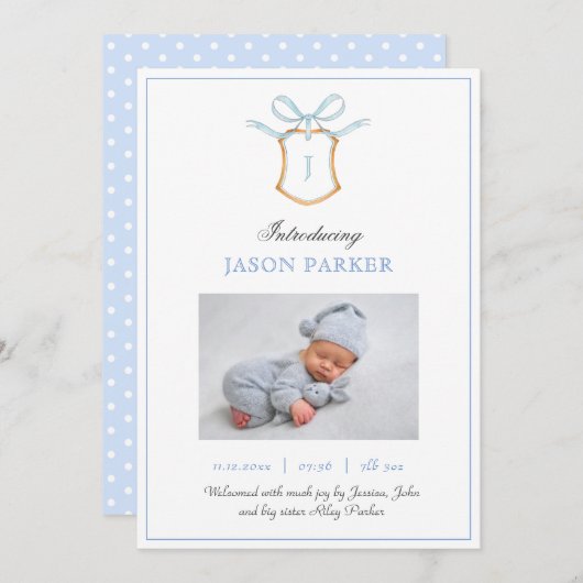 Cute Monogram met krest en boog Aankondiging (Voorkant / Achterkant)