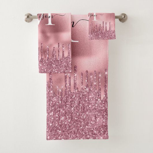 Cute Monogram Metallic Blush Pink Driving Glitter Bad Handdoek (Insitu)