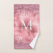 Cute Monogram Metallic Blush Pink Driving Glitter Bad Handdoek (Handdoek)