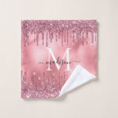 Cute Monogram Metallic Blush Pink Driving Glitter Bad Handdoek (Wasdoekje)