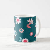 Cute Monogram Modern Pink and Blauwgroen Floral Pa Koffiemok (Voorkant rechts)