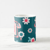 Cute Monogram Modern Pink and Blauwgroen Floral Pa Koffiemok (Center)