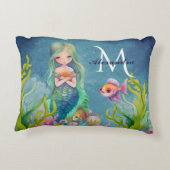 Cute Monogram Naam Zeemeermin Accent Kussen (Achterkant)
