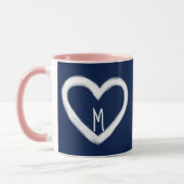 Cute Monogram Navy White Heart Valentijn Mok (Links)