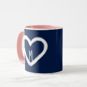Cute Monogram Navy White Heart Valentijn Mok (Voorkant links)