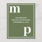 Cute Monogram Olive Green Budget Save the Date Flyer (Voorkant)