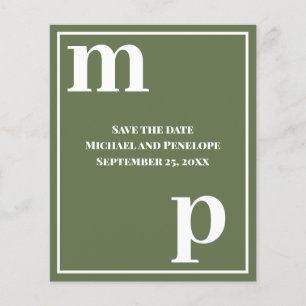 Cute Monogram Olive Green Budget Save the Date Flyer