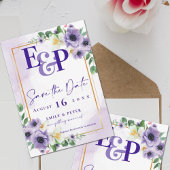 Cute Monogram Paarse Floral Wedding Save the Date