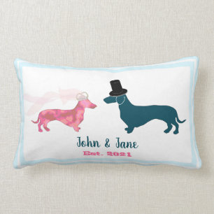 Cute Monogram Passen getrouwd Dachshund Dogs Bleek Kussen