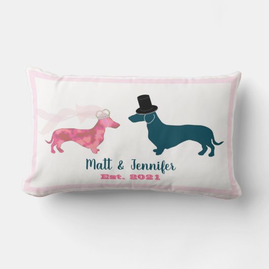Cute Monogram Passen getrouwd Dachshund Dogs Pink Kussen (Voorkant)