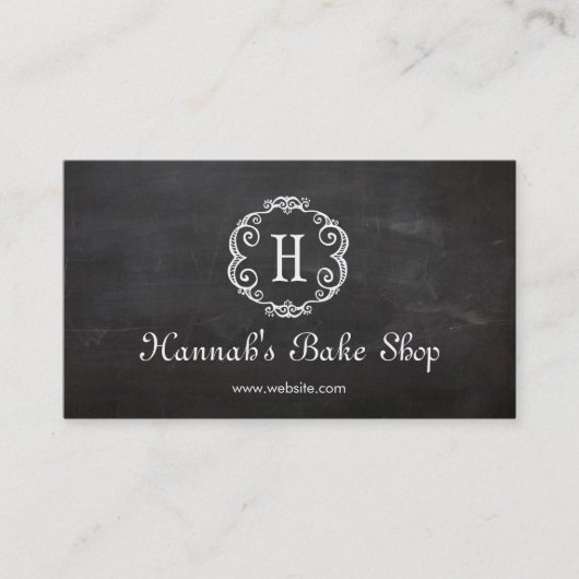 Cute Monogram Pastry Chef Bakery Chalkboard Visitekaartje (Voorkant)