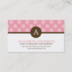 Cute Monogram Pink Polka Dots Contactkaartje