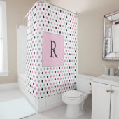 Cute Monogram Pink White en Gray Polka dot. Douchegordijn (In situ)