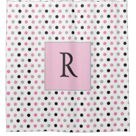 Cute Monogram Pink White en Gray Polka dot. Douchegordijn